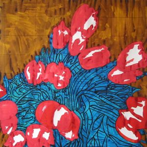 Tulips (design for stained glass window), 2005 - ink on paper - ca 100 x 100 cm